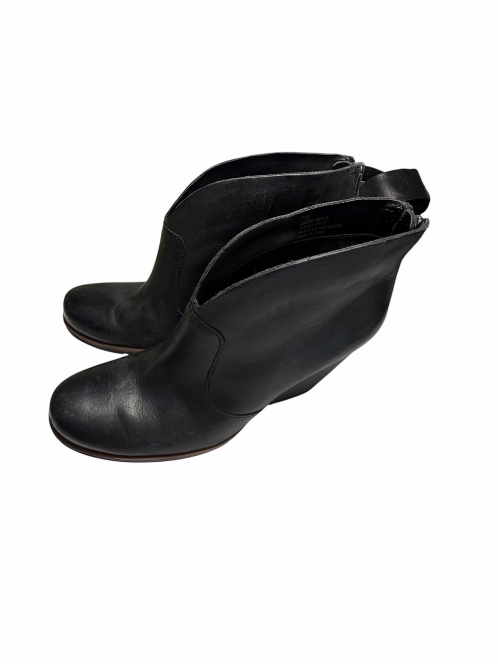 KORKS Gemini By Kork Ease Black Leather Wedge Heel Zip Heel Ankle 7.5